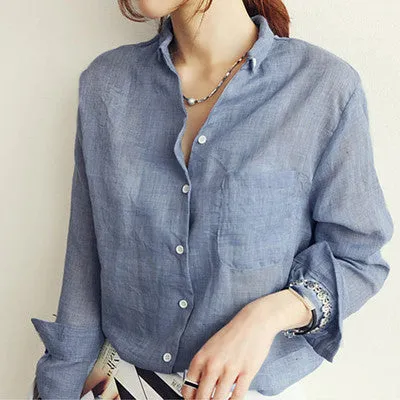 Long Sleeve Shirt Women Clothes Womens Tops Fashion Women Blouses Linen Cotton White Blouse Plus Size