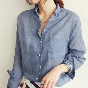 Long Sleeve Shirt Women Clothes Womens Tops Fashion Women Blouses Linen Cotton White Blouse Plus Size