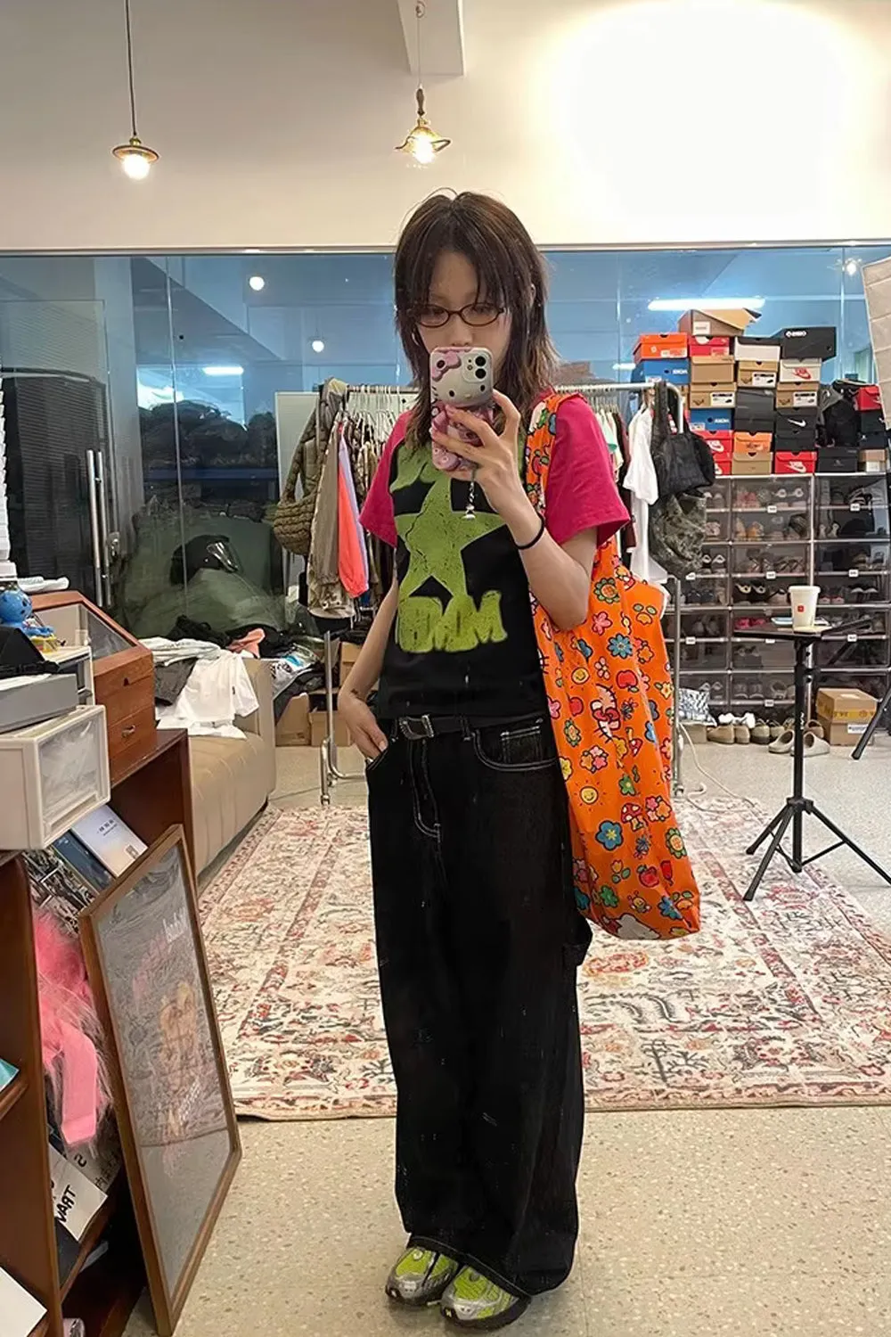 Loose Retro Back Embroidered Black Jeans Pants