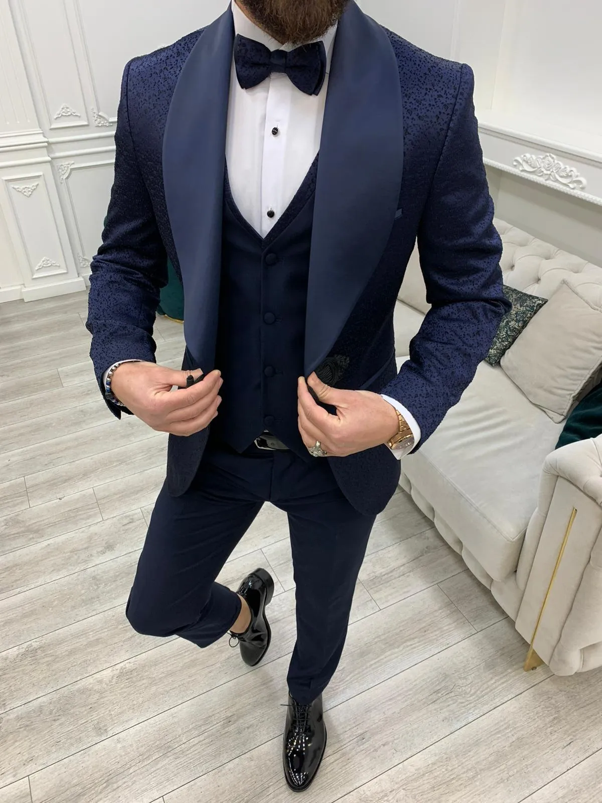 Lopez Navy Blue Slim Fit Tuxedo