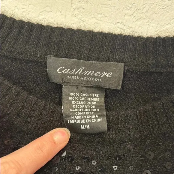 Lord &amp; Taylor Black Cashmere Sequin Sweater size M