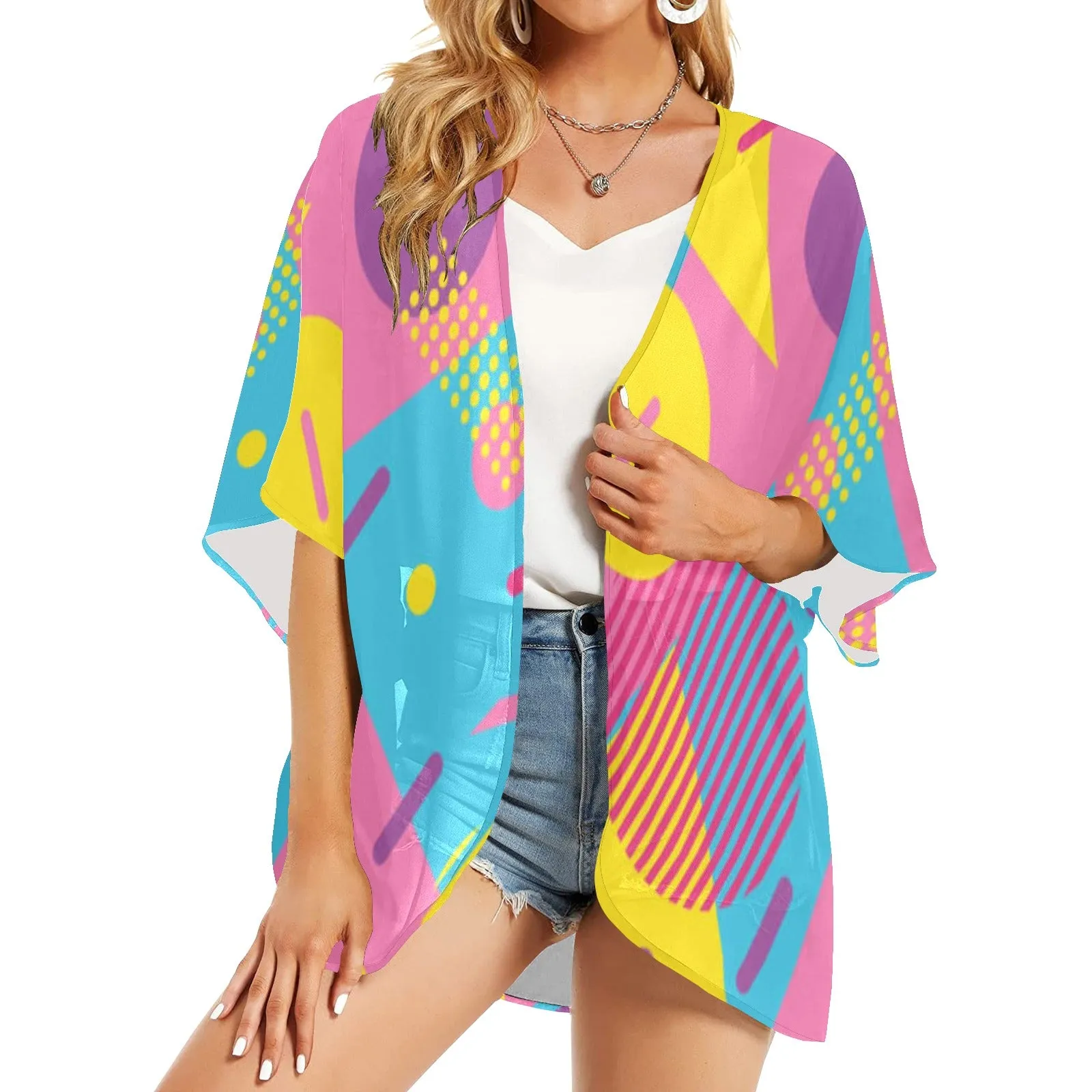 LOUD 90s Wallpaper Print Women's Kimono Chiffon Cover Up