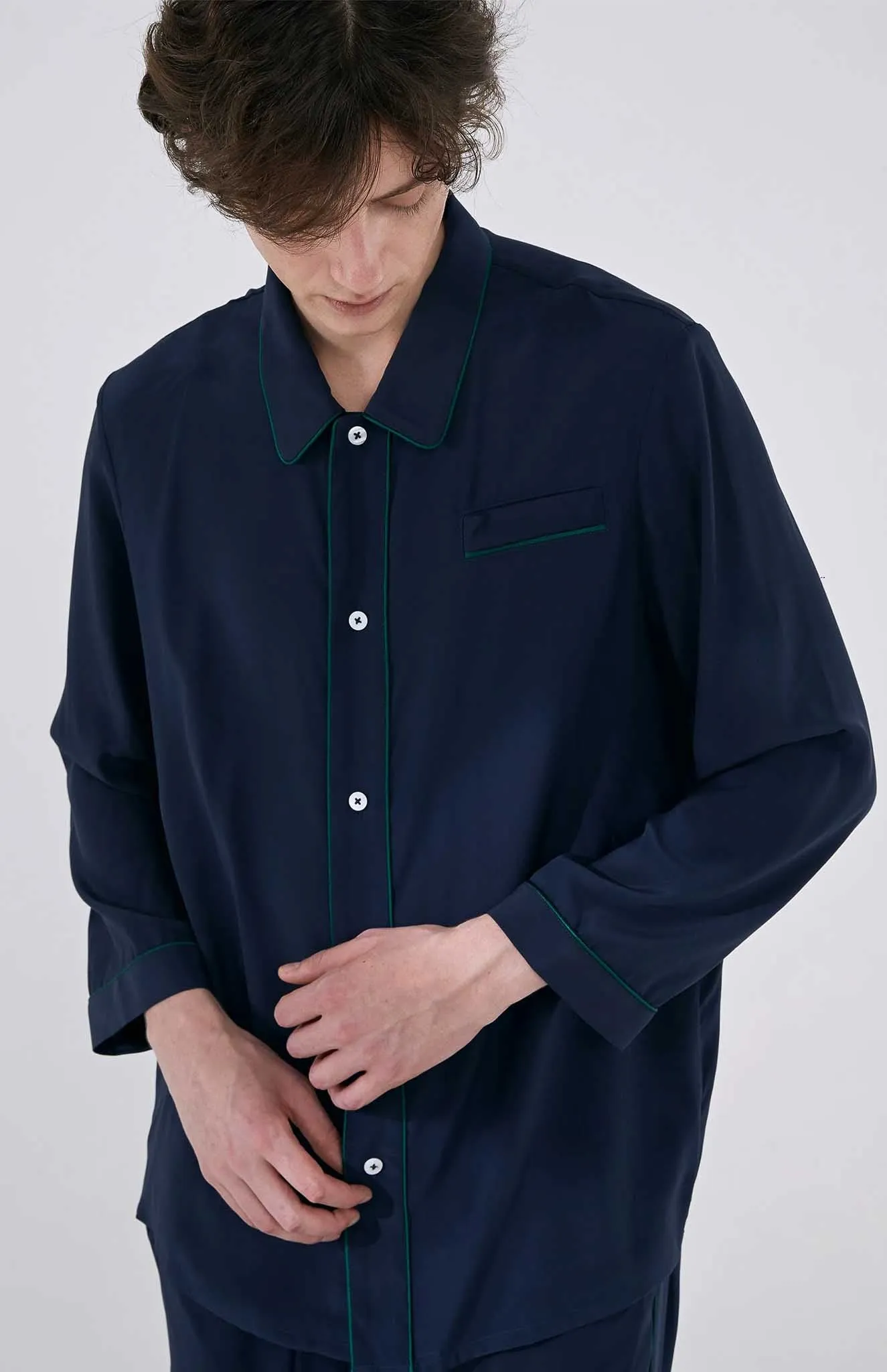 Lounge Lagoon | Navy Cotton with Green Detailing