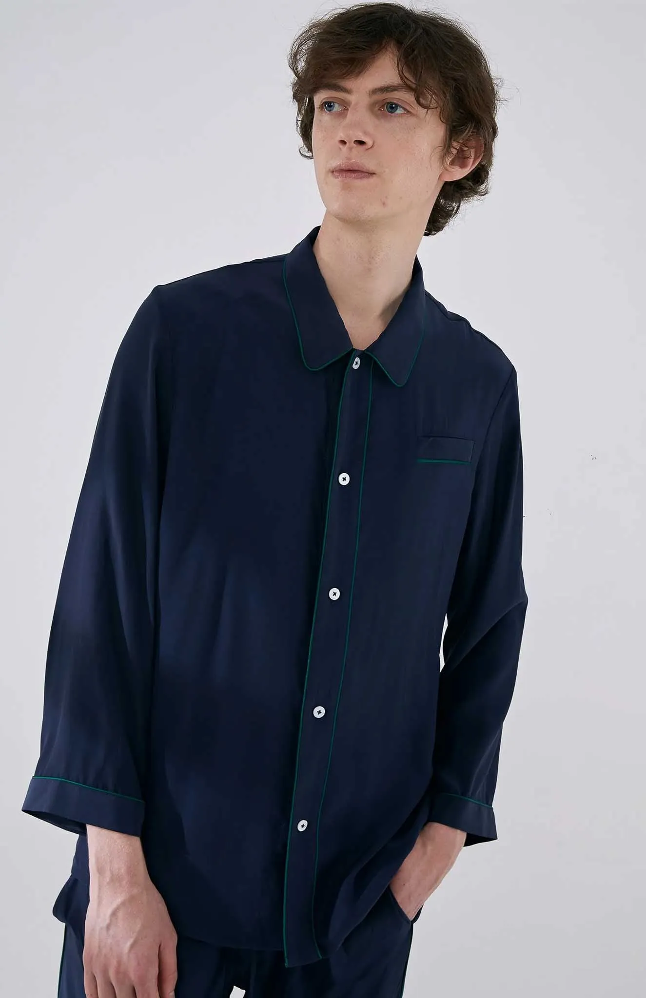 Lounge Lagoon | Navy Cotton with Green Detailing