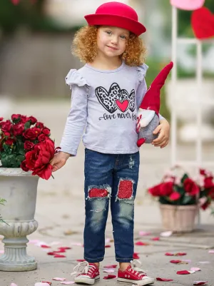 Love Never Fails Sequin Patched Jeans Set