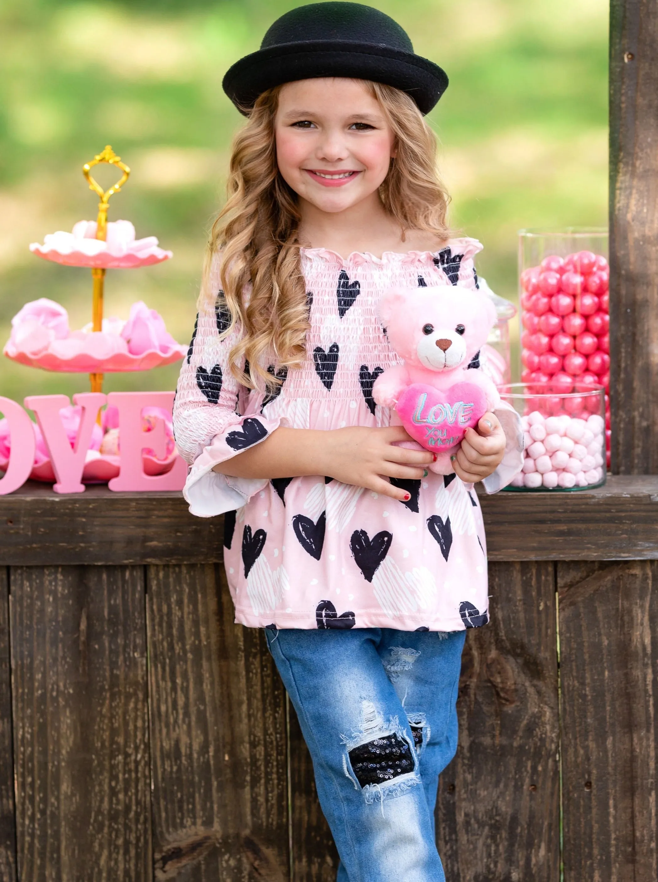 Lovely Hearts Club Sequin Patched Jeans Set