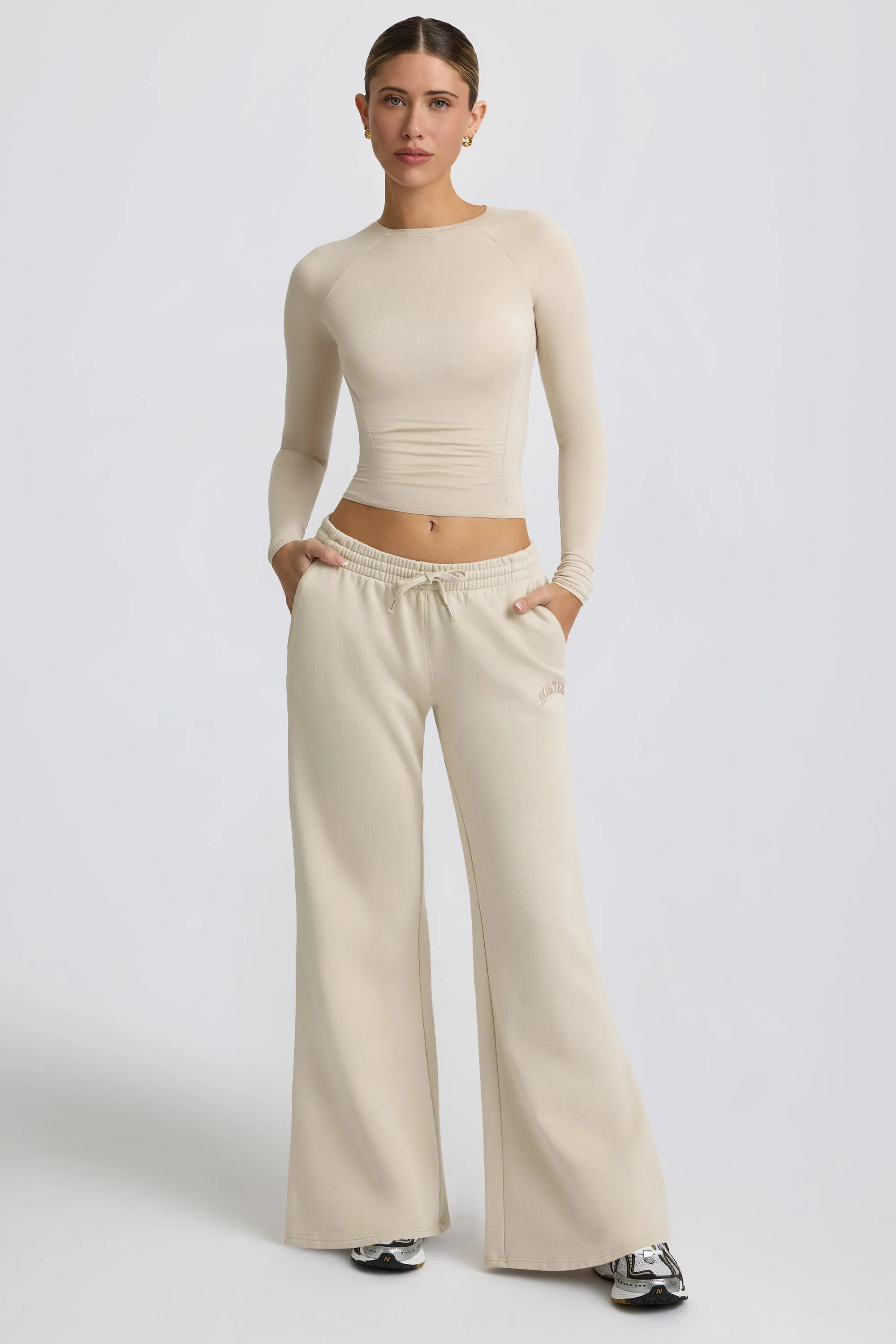 Low-Rise Wide-Leg Joggers in Bone
