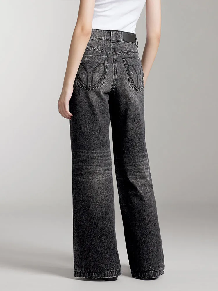 Low Waist Flared Jeans In Light Grey