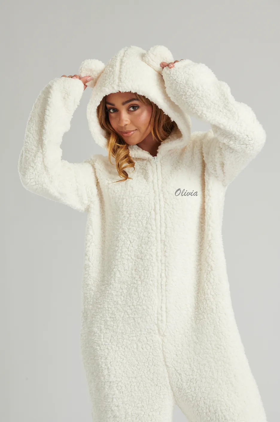 Lulabay ladies luxury borg personalised onesie Taupe