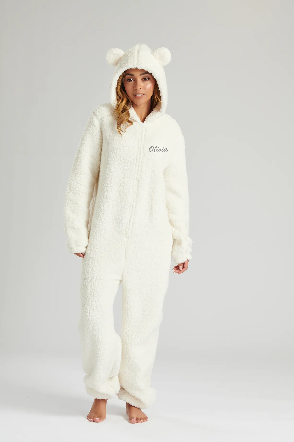 Lulabay ladies luxury borg personalised onesie Taupe