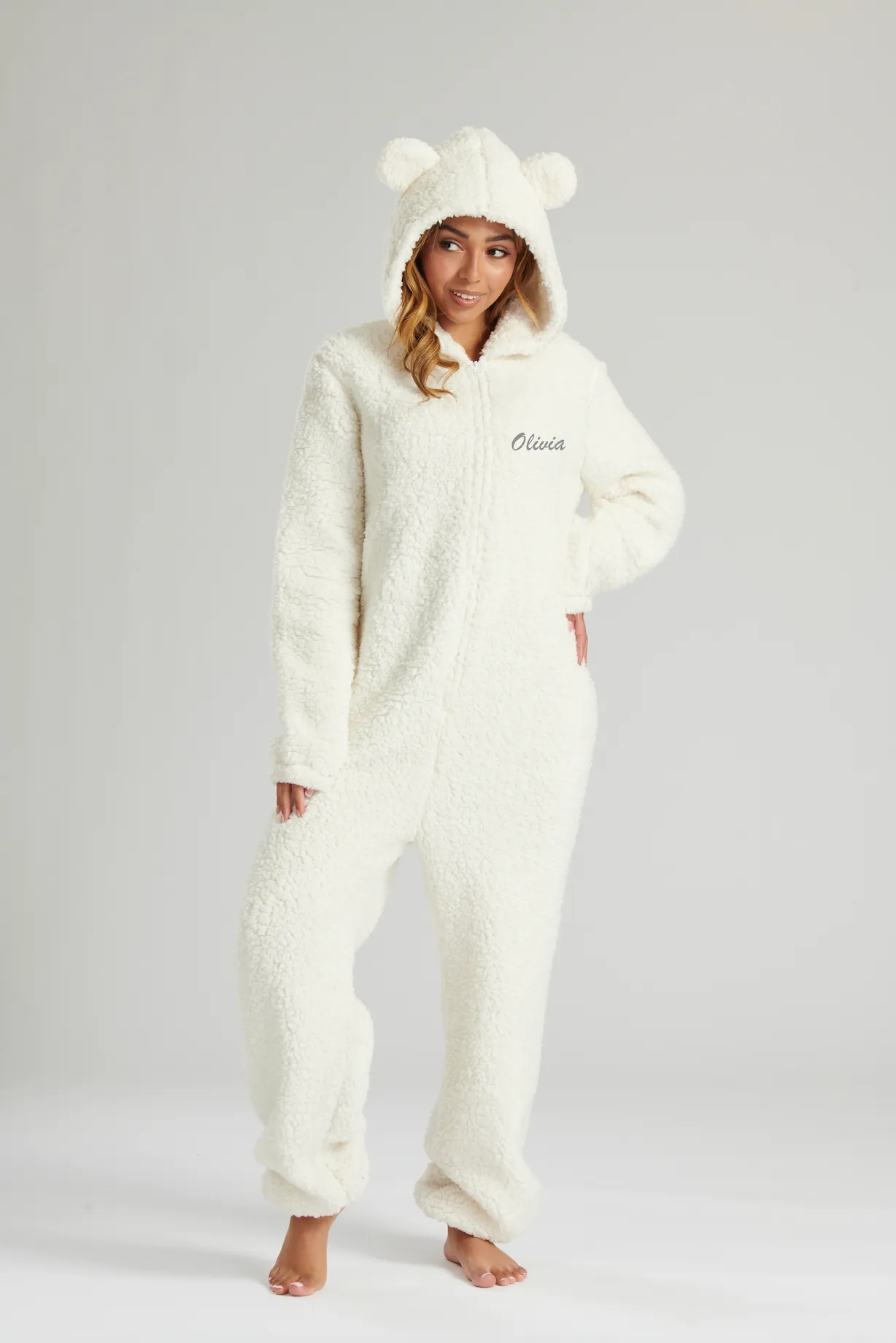Lulabay ladies luxury borg personalised onesie Taupe