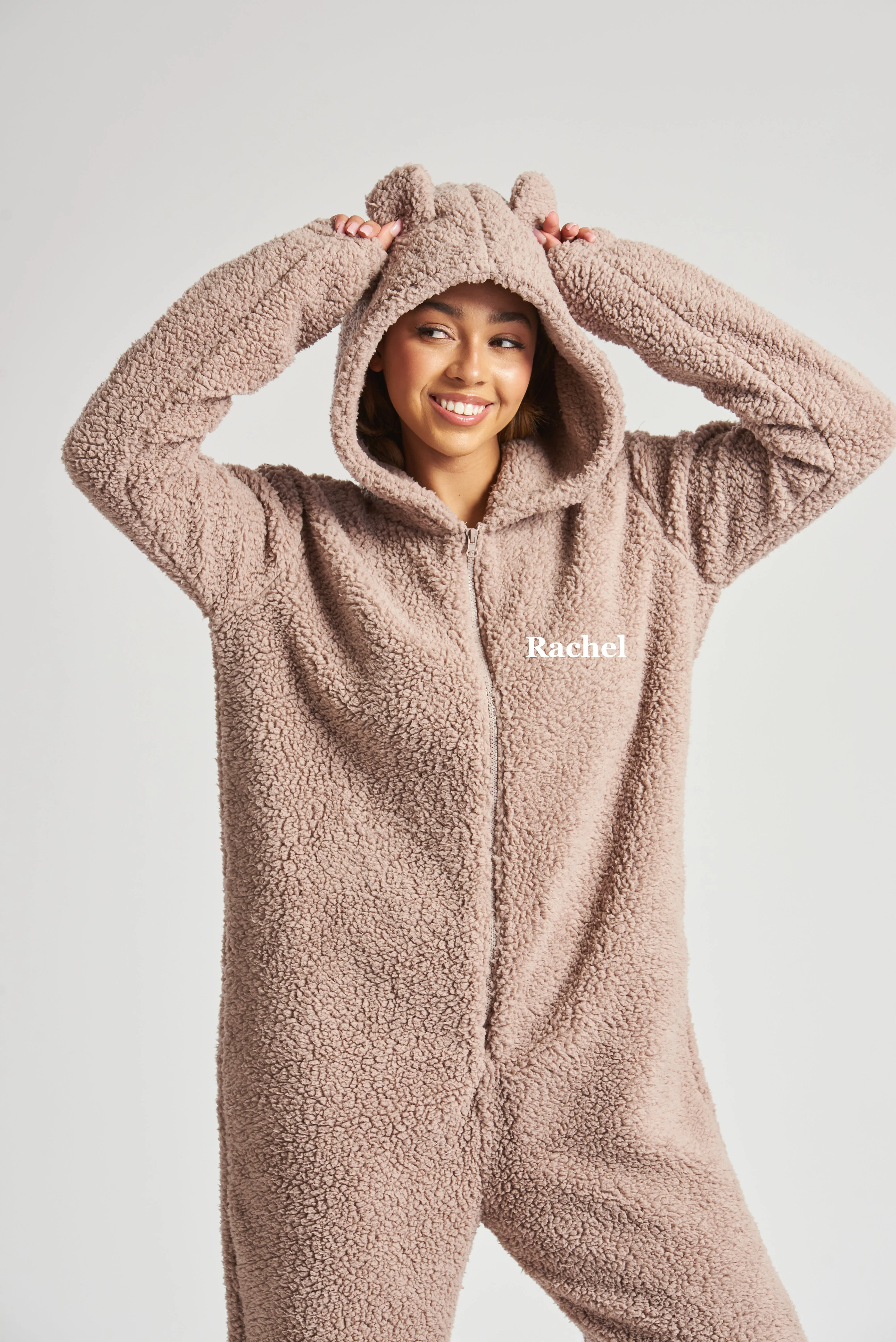 Lulabay ladies luxury borg personalised onesie Taupe