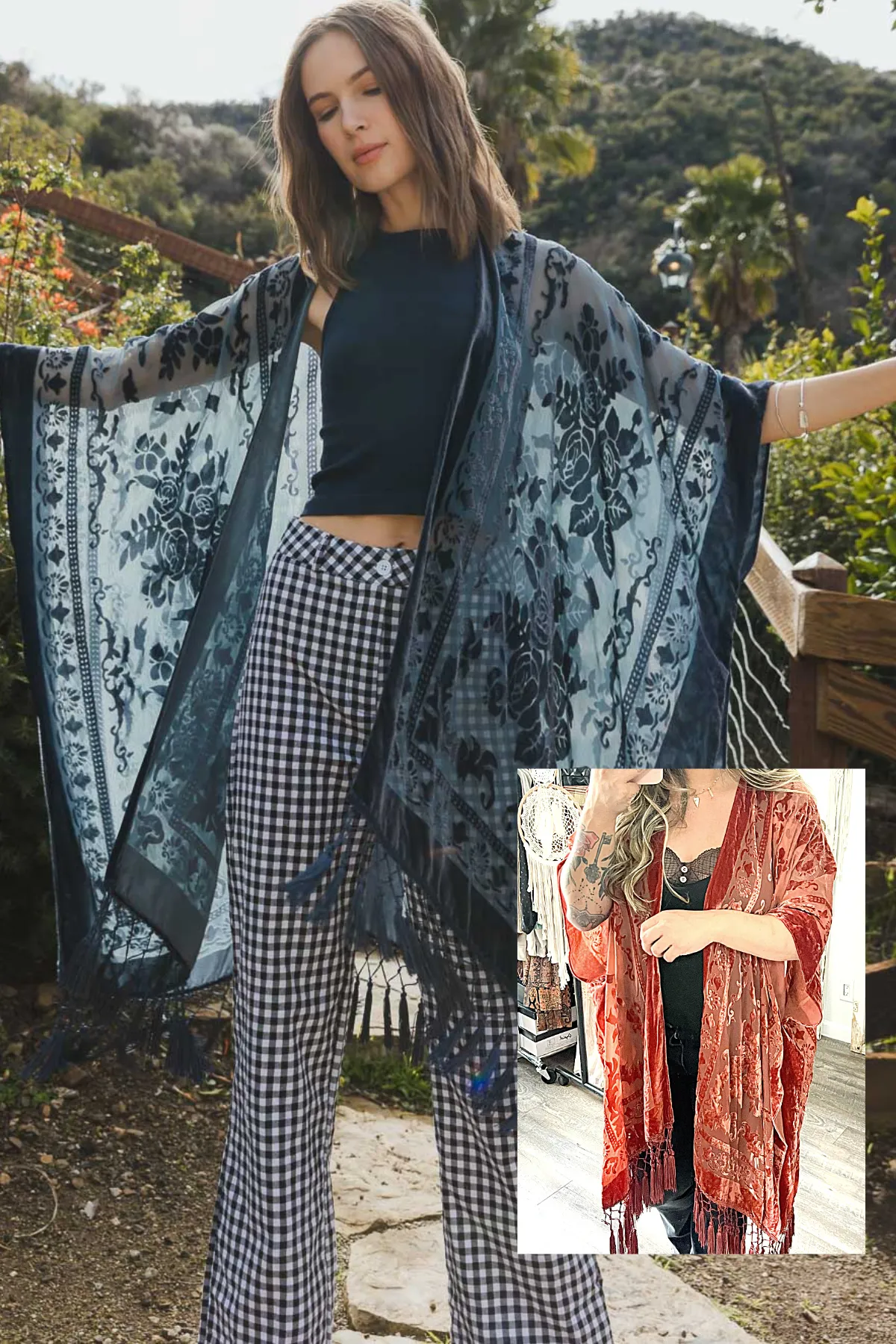 Lush Velvet Mesh Tapestry Kimono - 2 colors