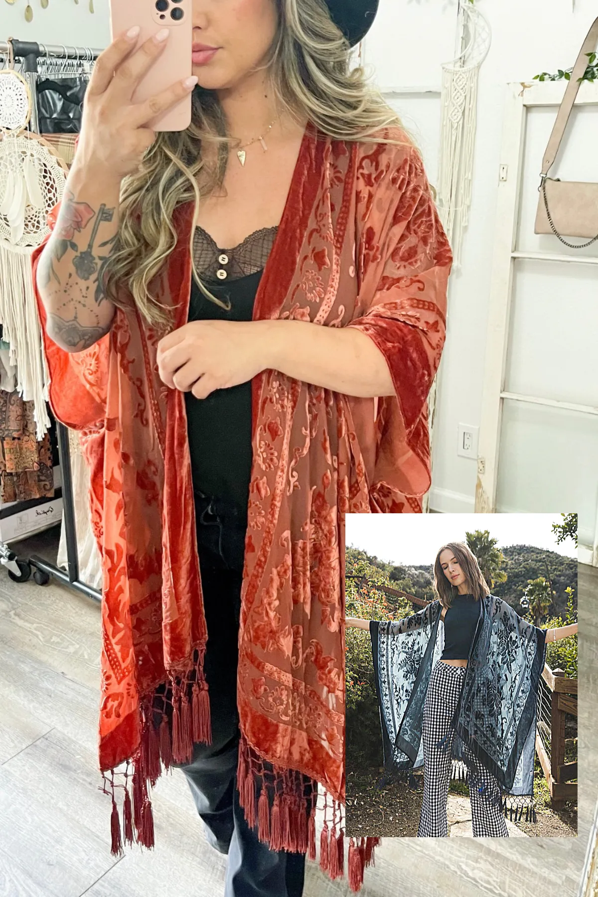 Lush Velvet Mesh Tapestry Kimono - 2 colors