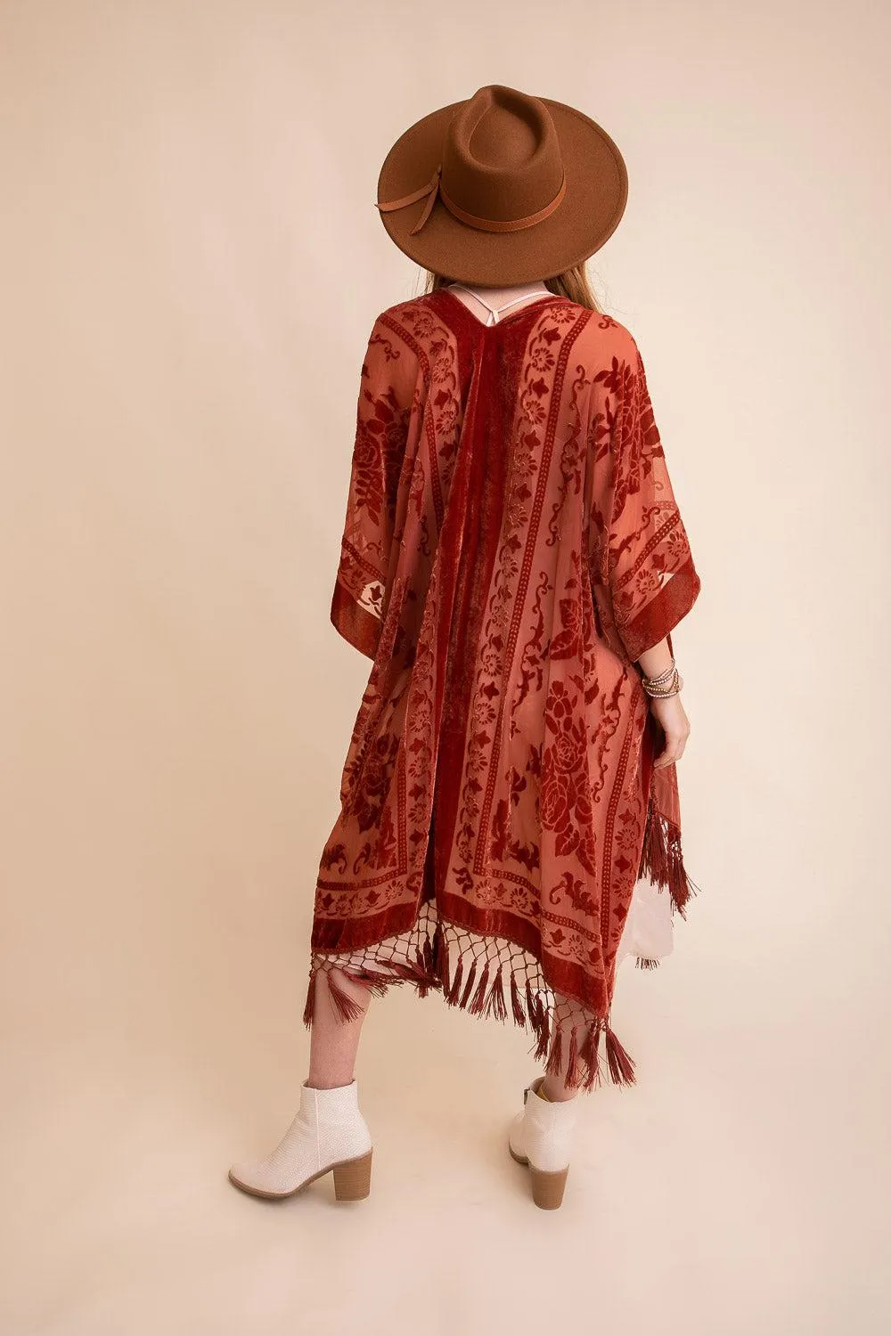 Lush Velvet Mesh Tapestry Kimono - 2 colors