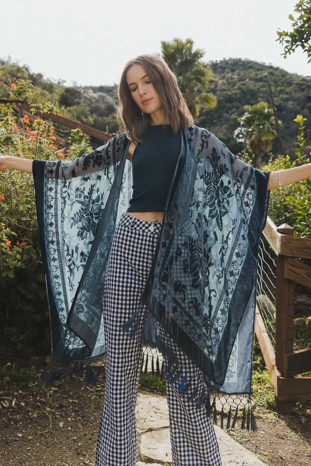 Lush Velvet Mesh Tapestry Kimono - 2 colors