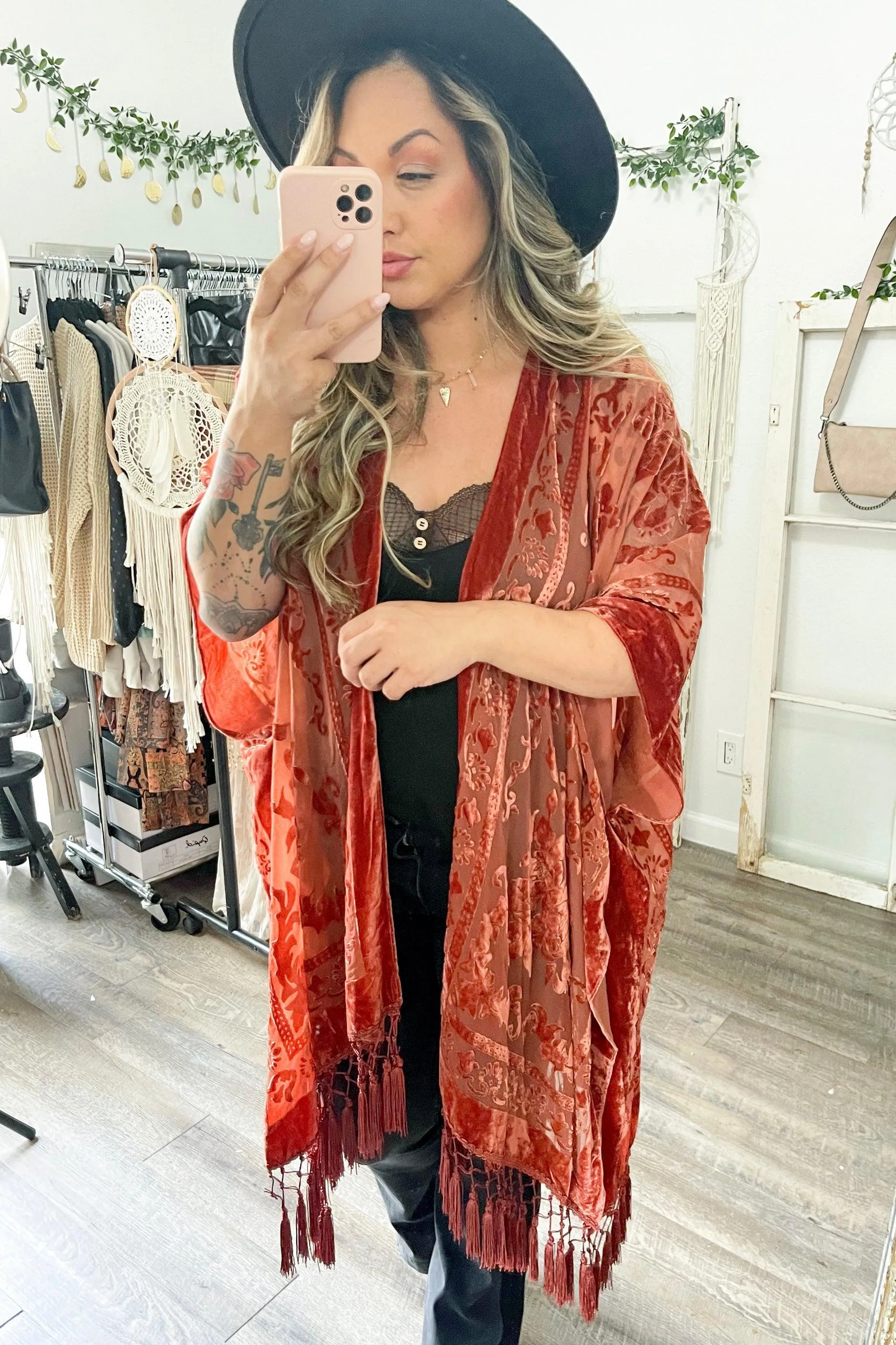 Lush Velvet Mesh Tapestry Kimono - 2 colors