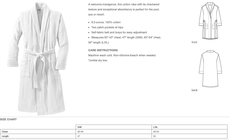 Luxury White Checkered Terry Shawl Cotton Bathrobe for Men & Women Loungewear