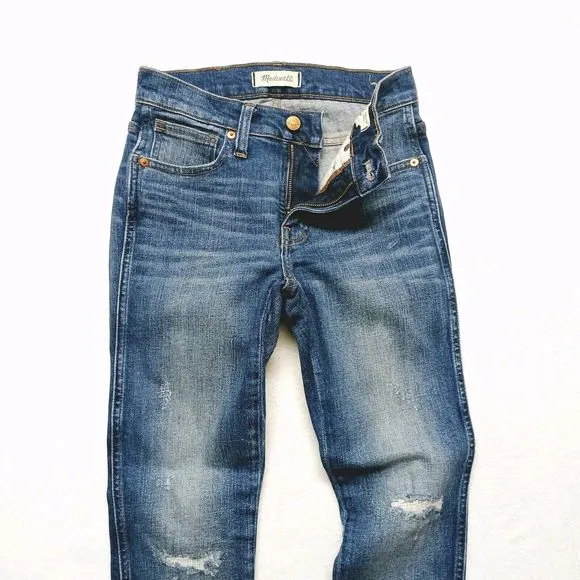 Madewell 9&quot; High-Rise Skinny Women's  Distressed Raw Hem Jeans Size 25 Petite