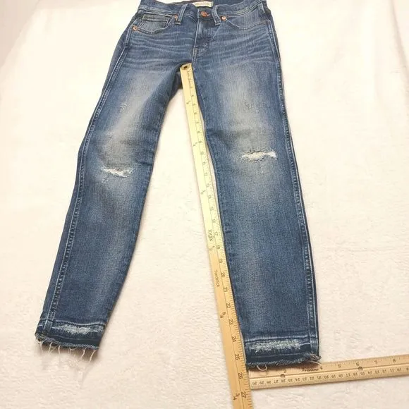 Madewell 9&quot; High-Rise Skinny Women's  Distressed Raw Hem Jeans Size 25 Petite