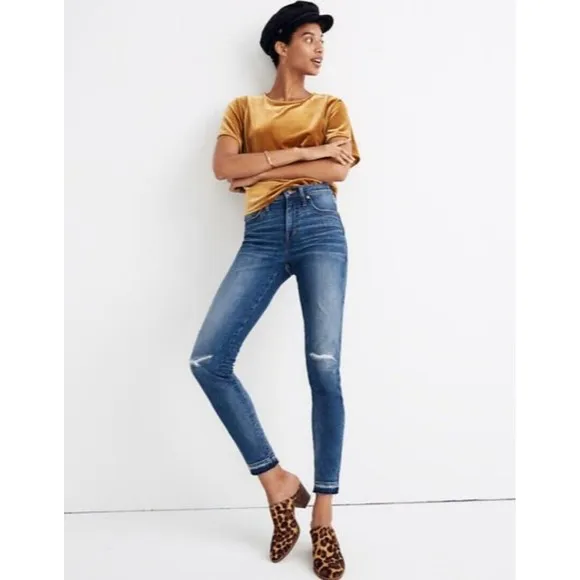 Madewell 9&quot; High-Rise Skinny Women's  Distressed Raw Hem Jeans Size 25 Petite