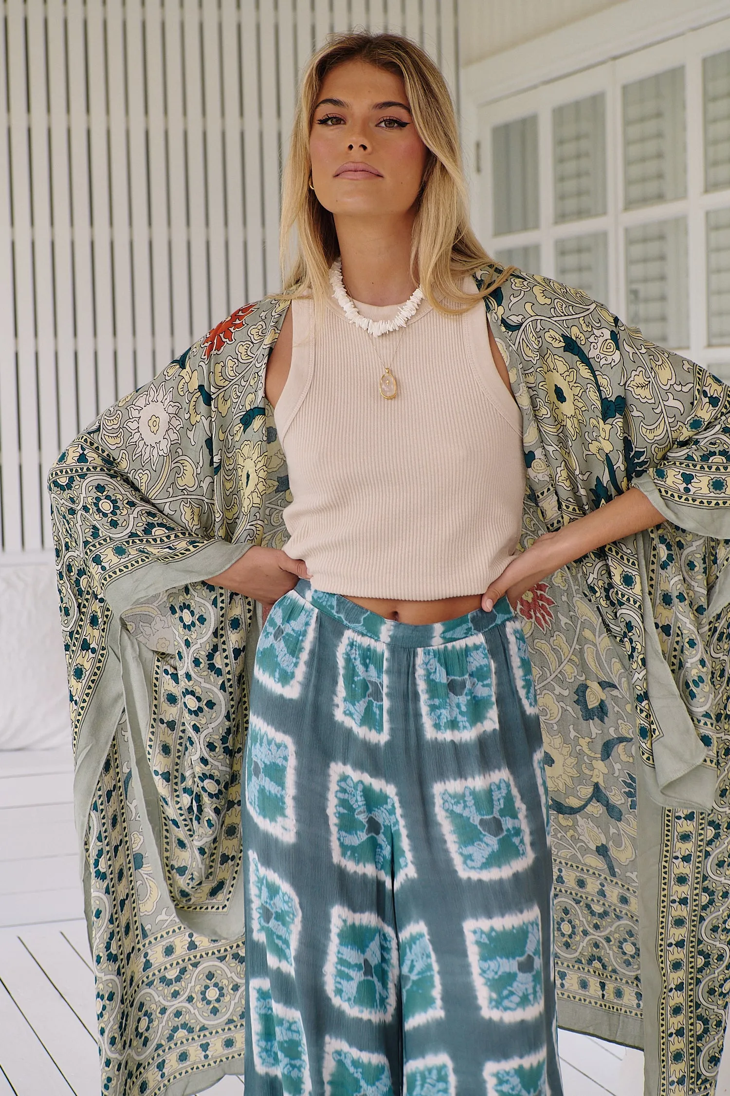 Magic Dance Border Print Kimono- green tea ~ Free People