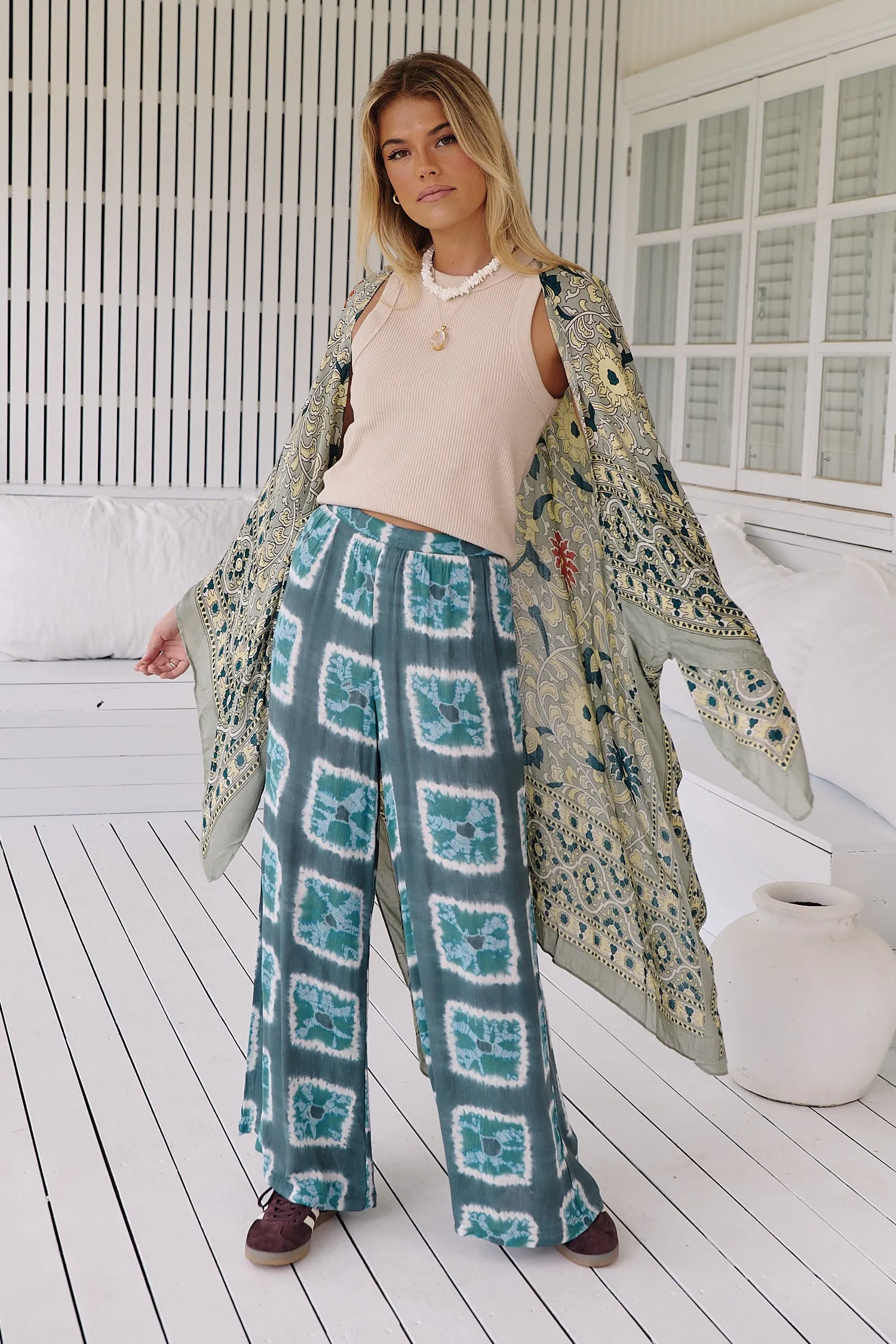 Magic Dance Border Print Kimono- green tea ~ Free People