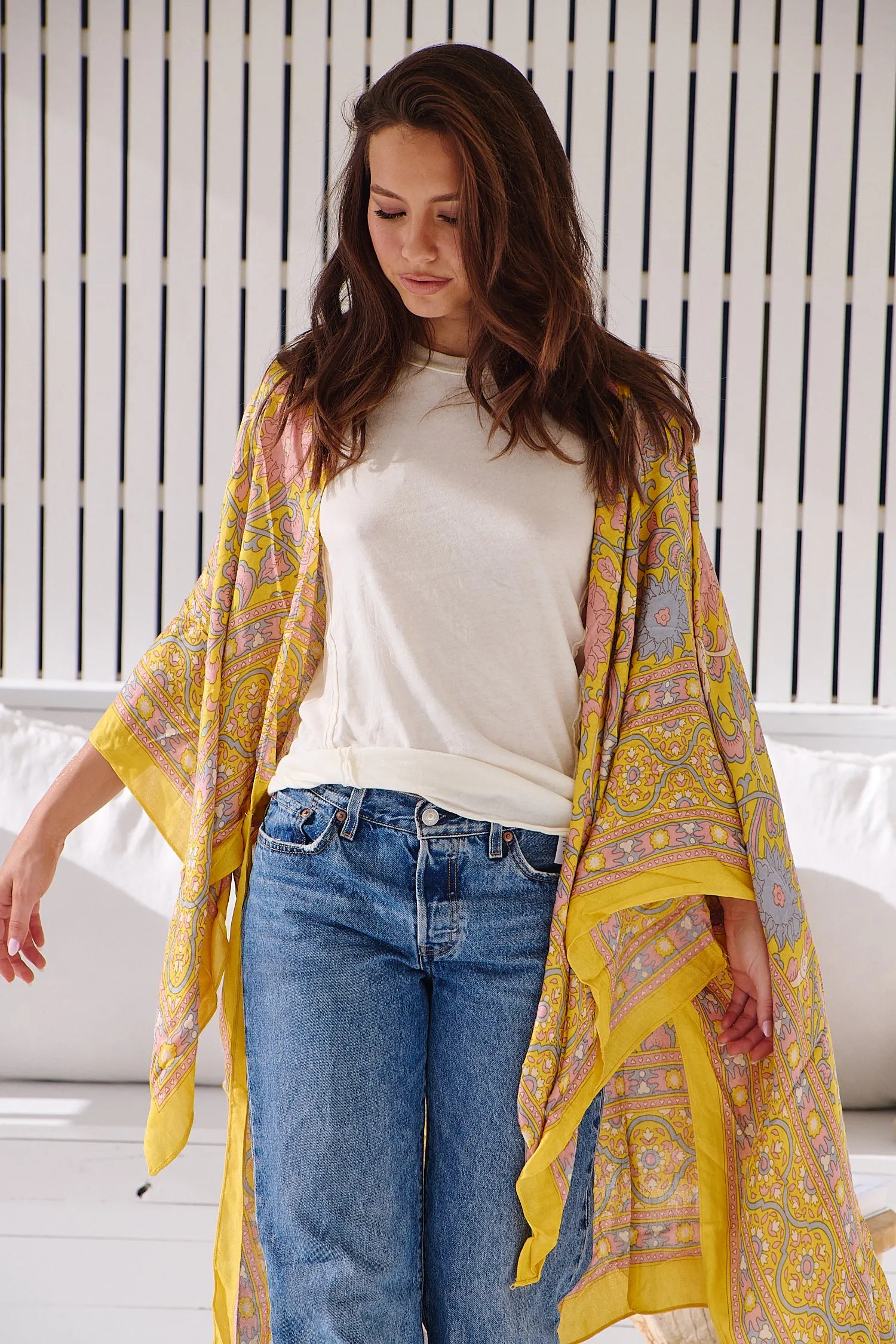 Magic Dance Border Print Kimono- Mellow Yellow ~ Free People