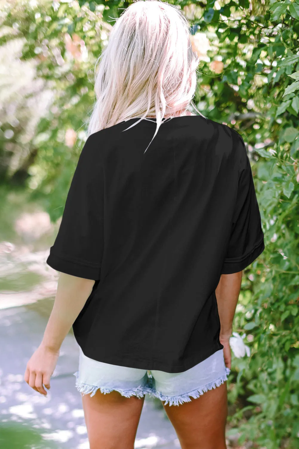 MAMA Chenille Patched Crew Neck Tee- Black