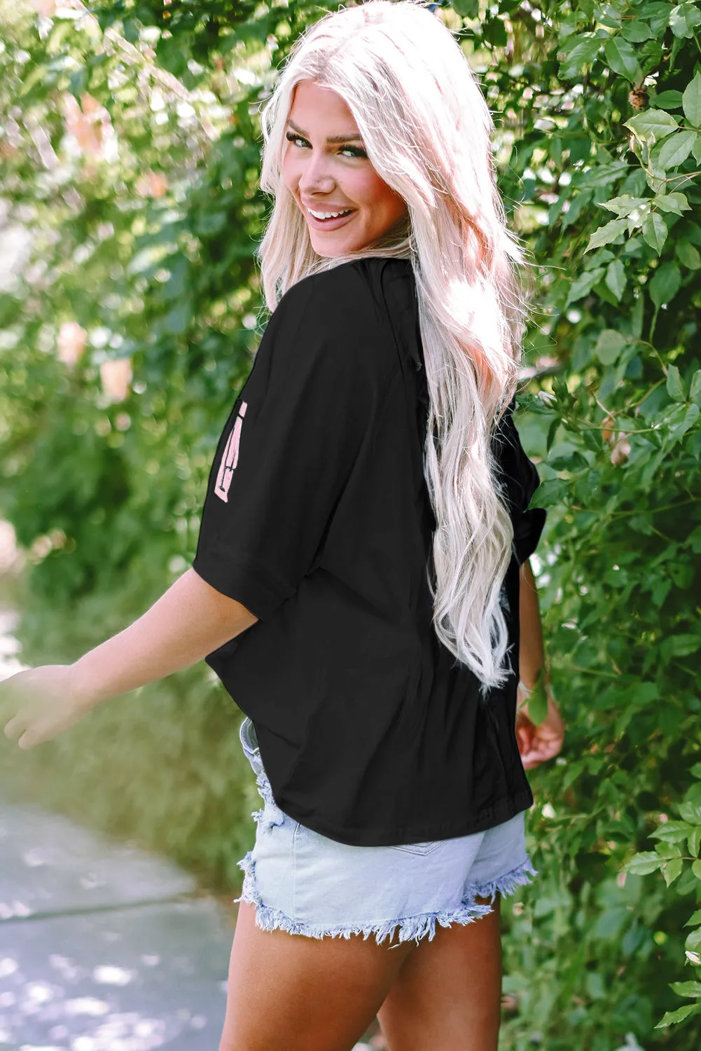MAMA Chenille Patched Crew Neck Tee- Black