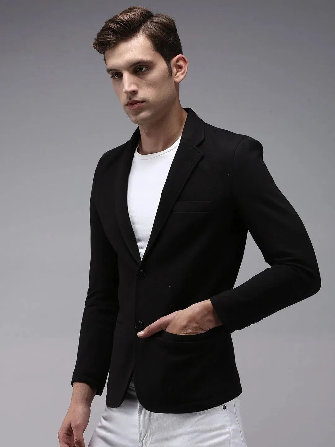Men Black Solid Blazer-AR-021-Black