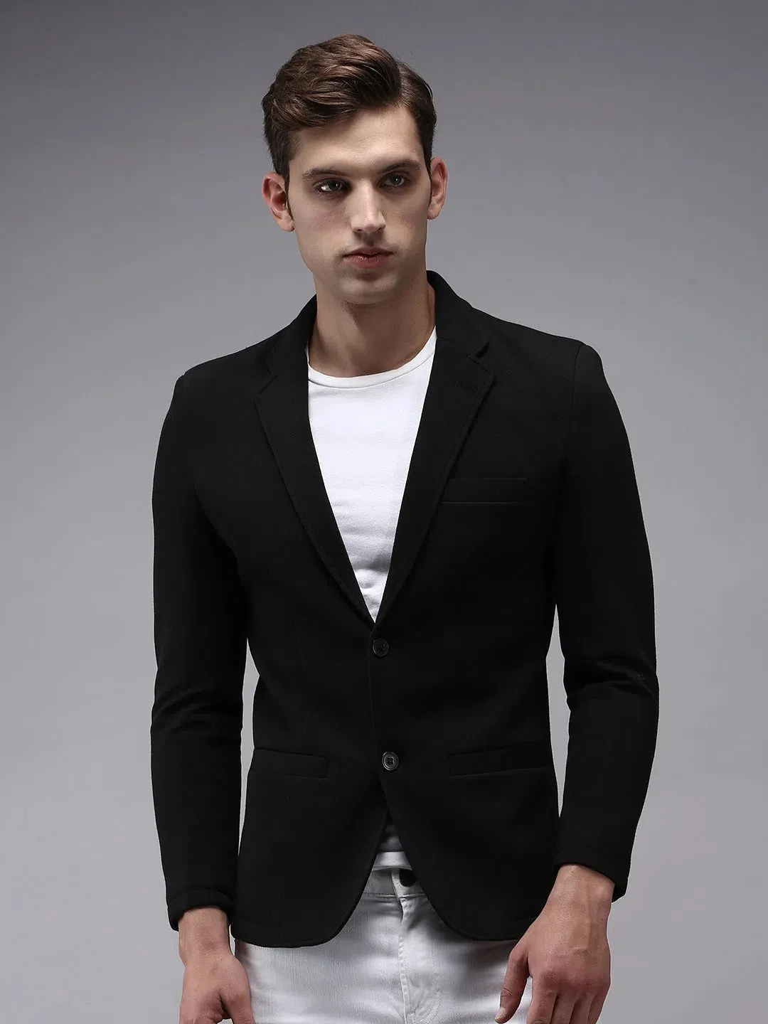 Men Black Solid Blazer-AR-021-Black
