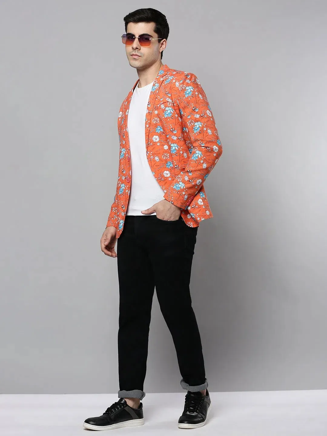 Men Coral Printed Blazer-SOBLZ-300-Coral