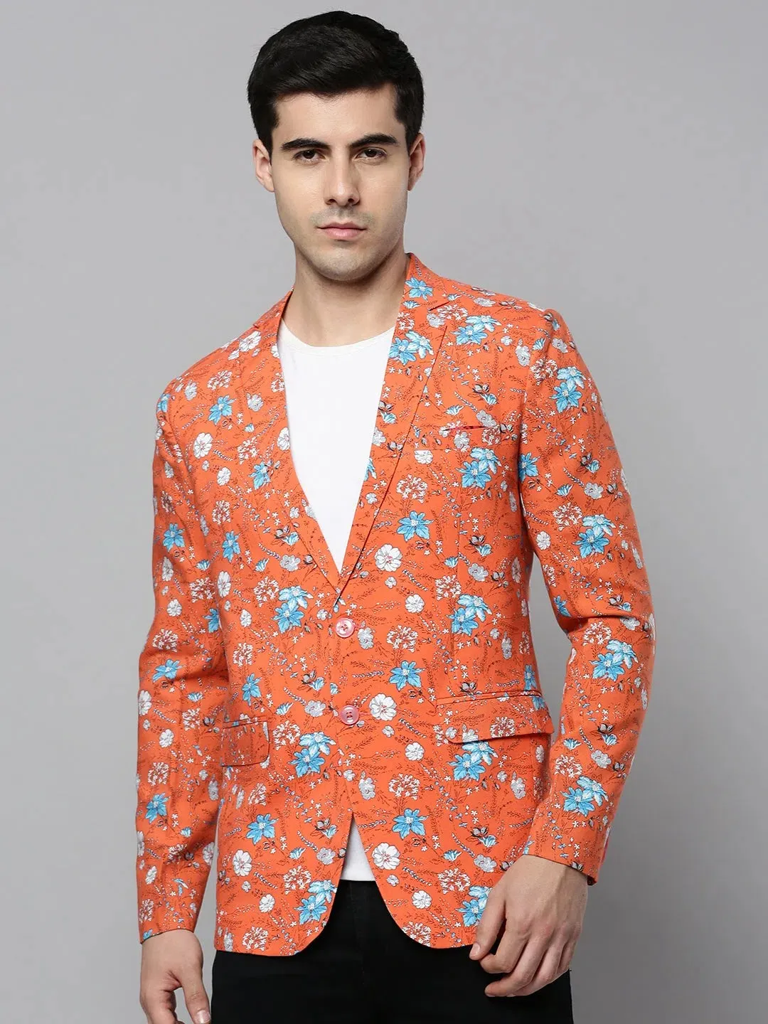 Men Coral Printed Blazer-SOBLZ-300-Coral