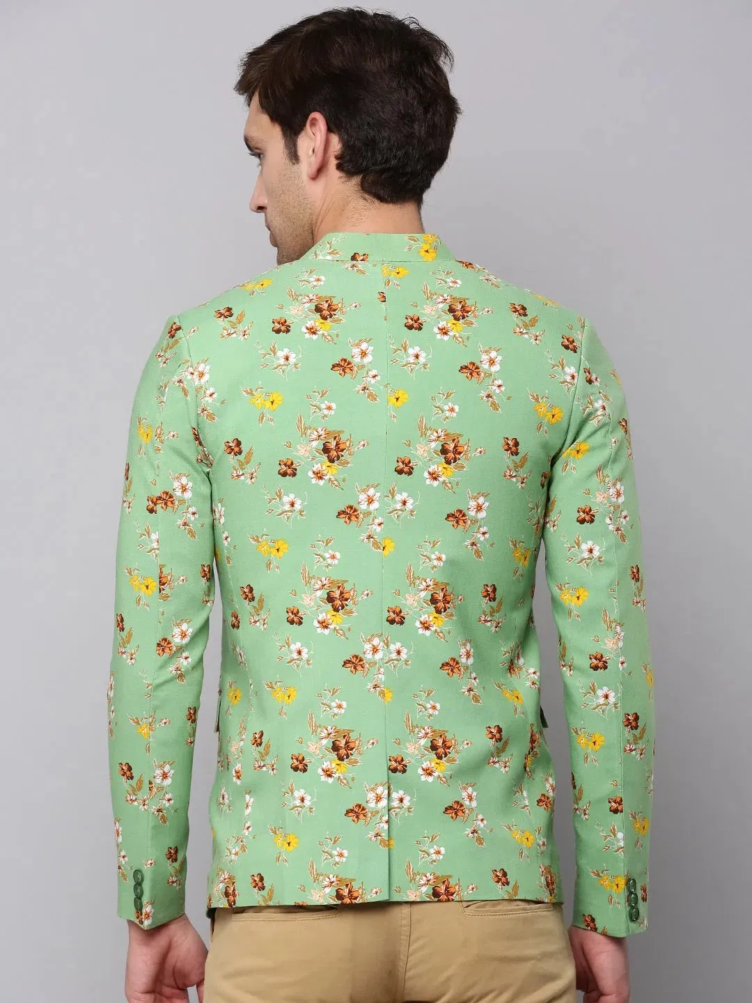 Men Green Printed Blazer-SOBLZ-302-Green