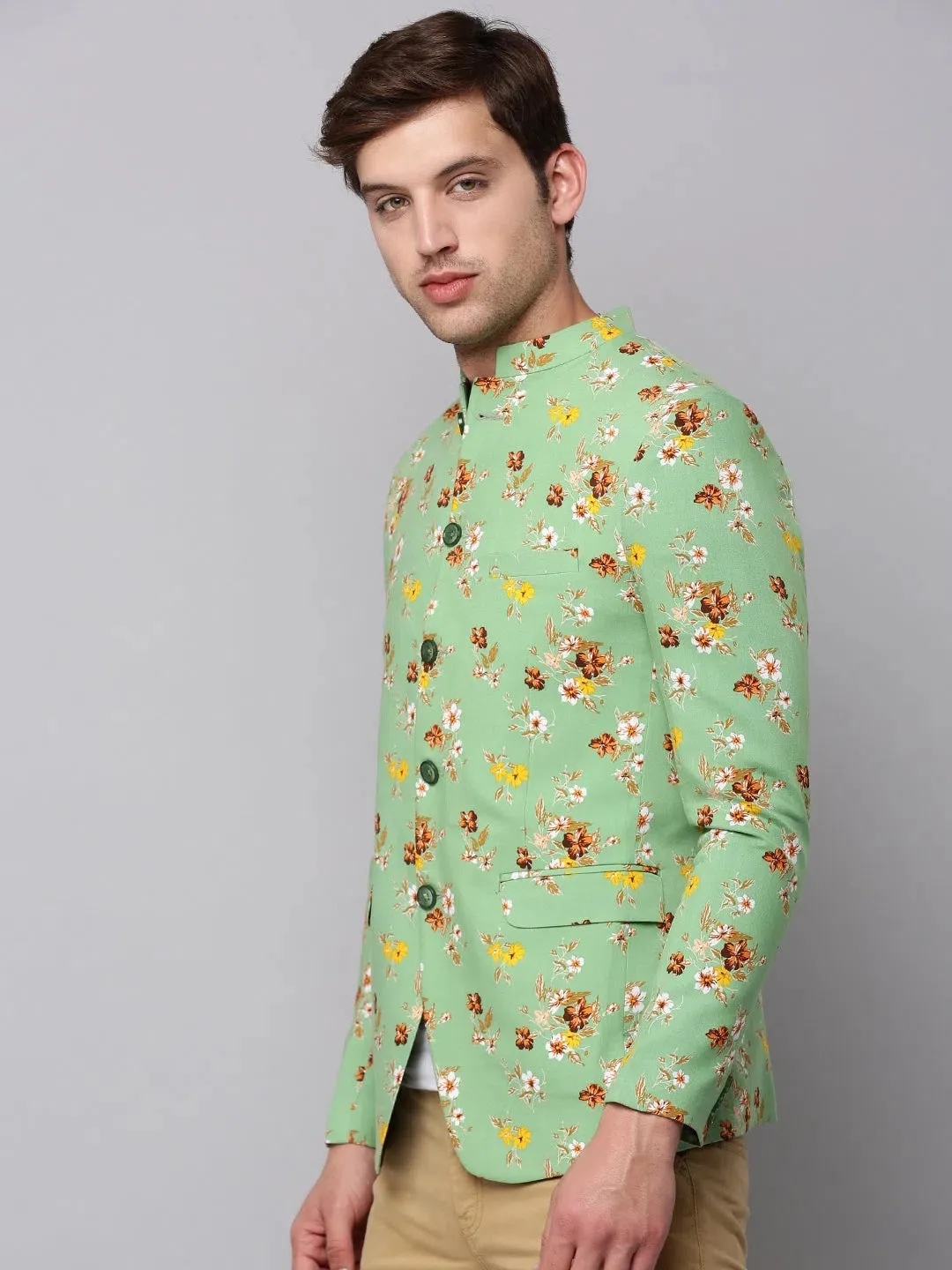 Men Green Printed Blazer-SOBLZ-302-Green