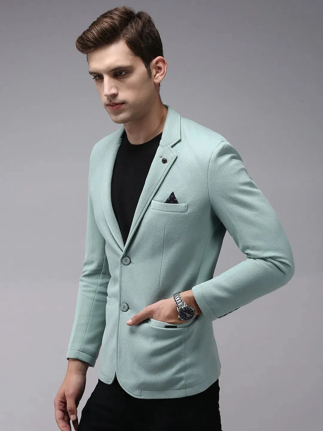 Men Green Solid Blazer-AR-026-Seagreen