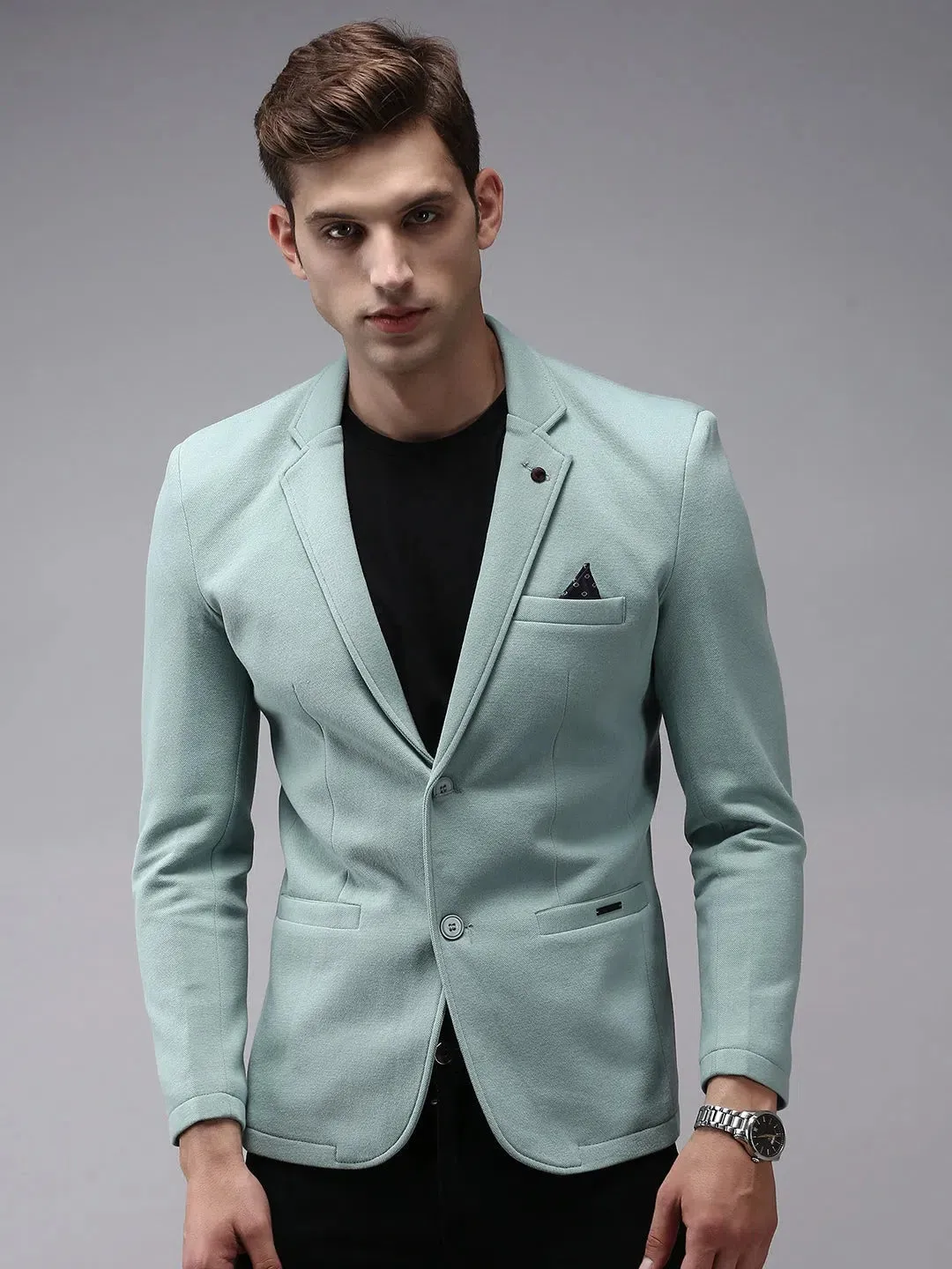 Men Green Solid Blazer-AR-026-Seagreen