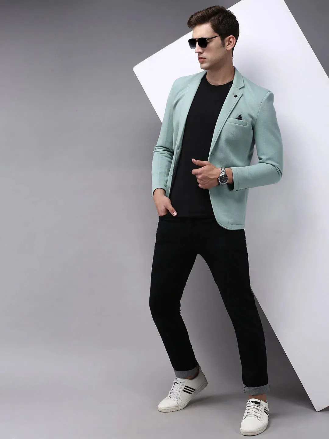 Men Green Solid Blazer-AR-026-Seagreen