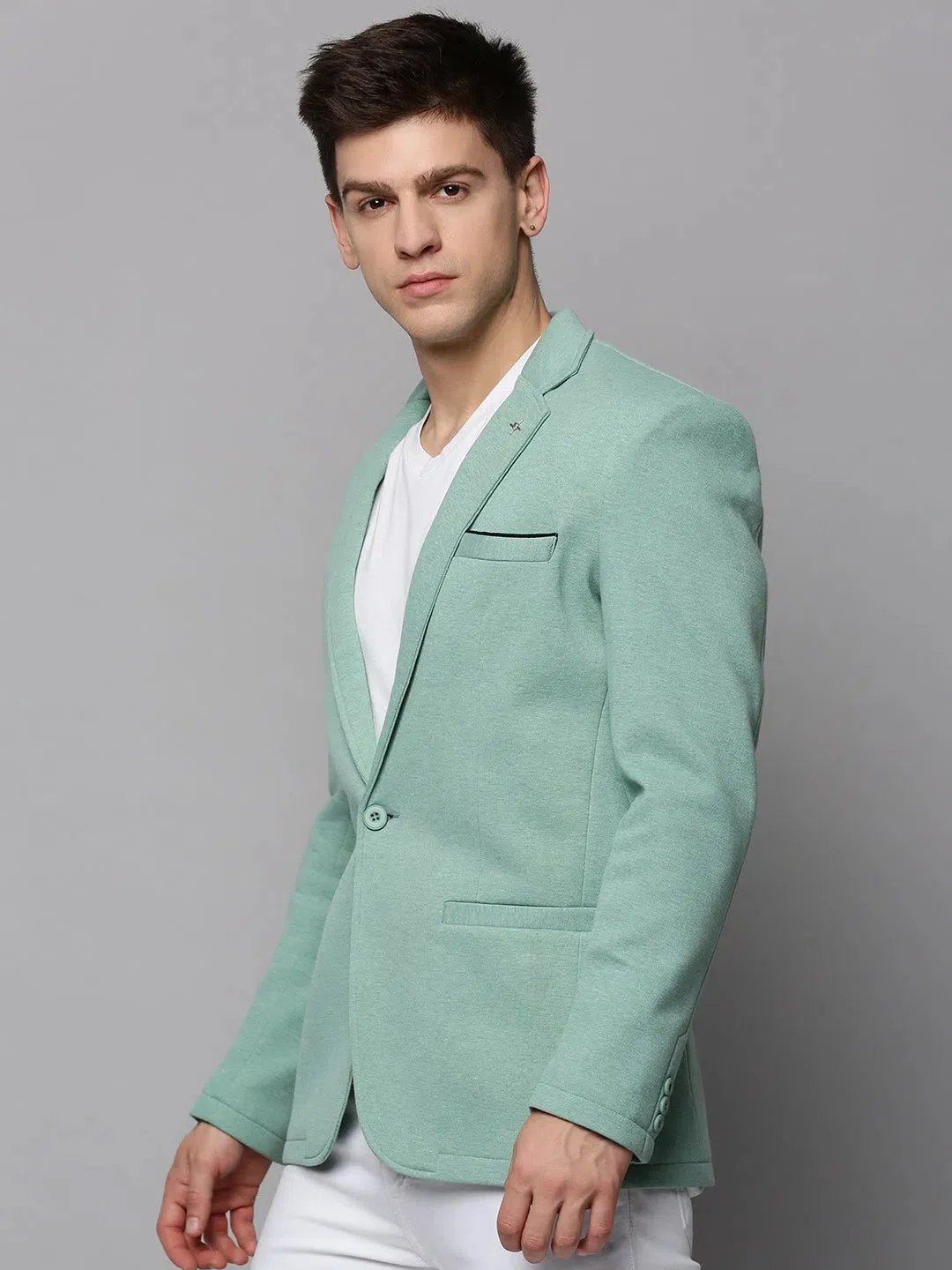 Men Green Solid Blazer-LBR-4500-1-Seagreen