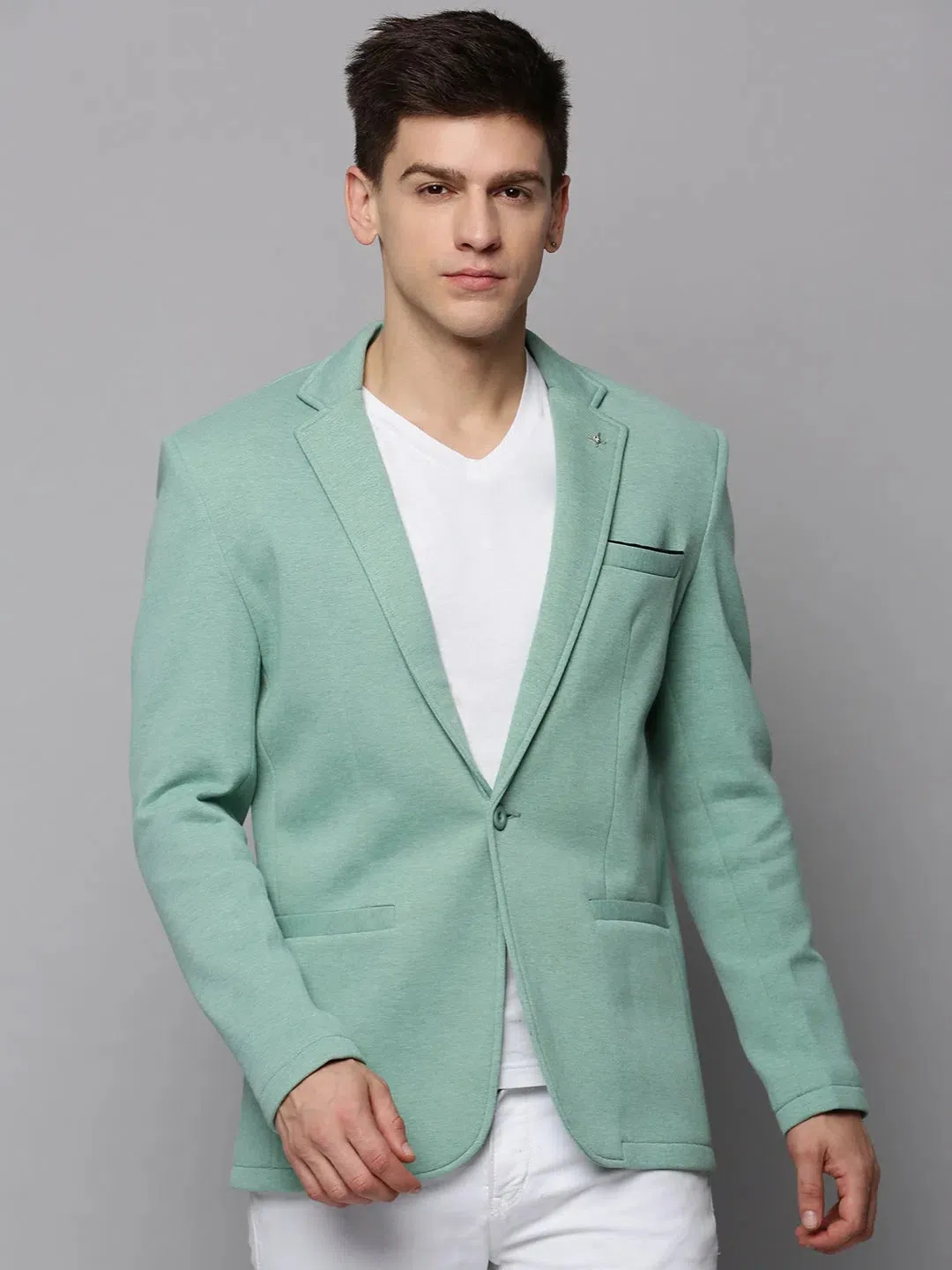 Men Green Solid Blazer-LBR-4500-1-Seagreen