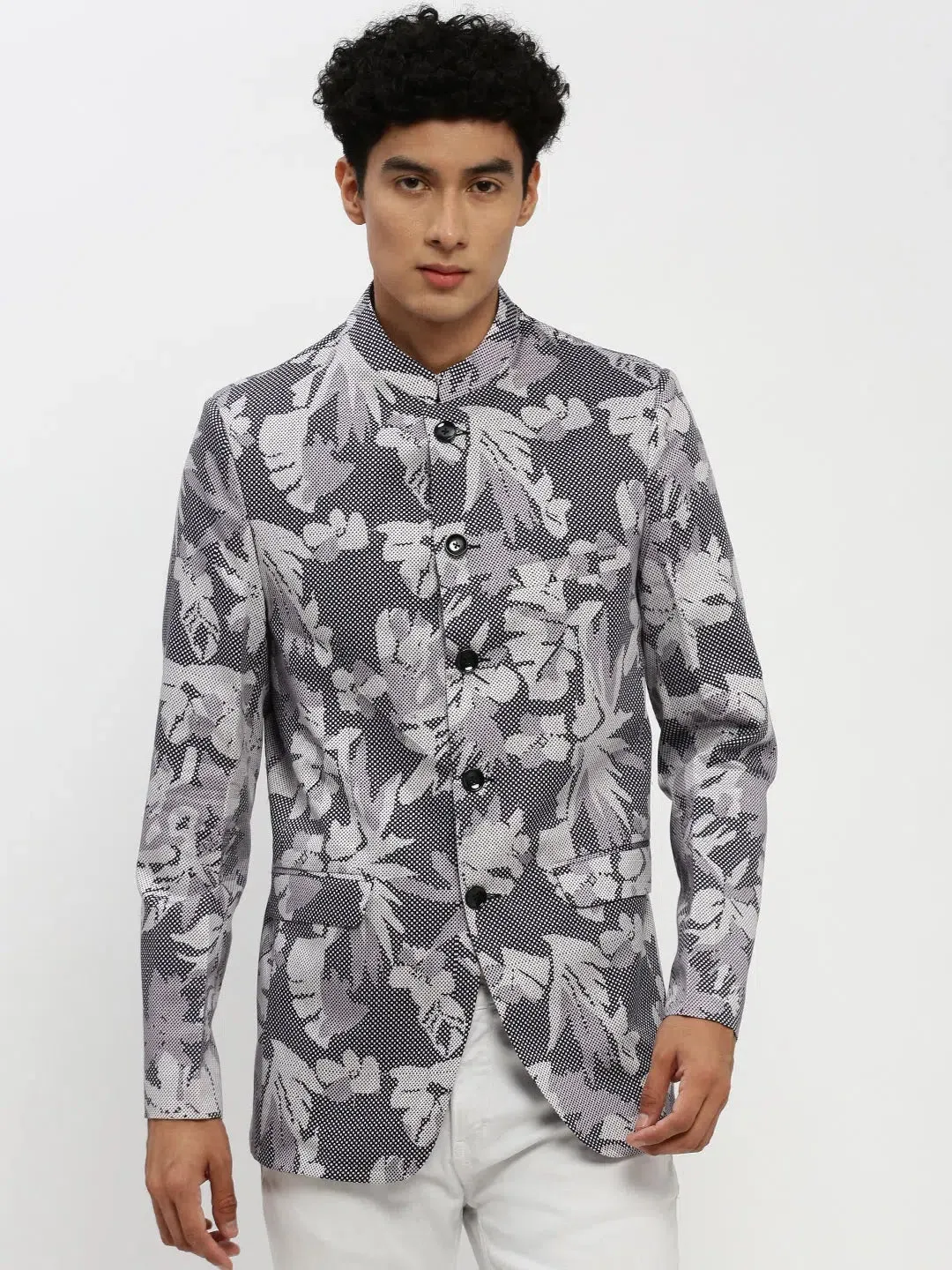 Men Grey Printed Blazer-SOBLZ-85-09-Greylavender