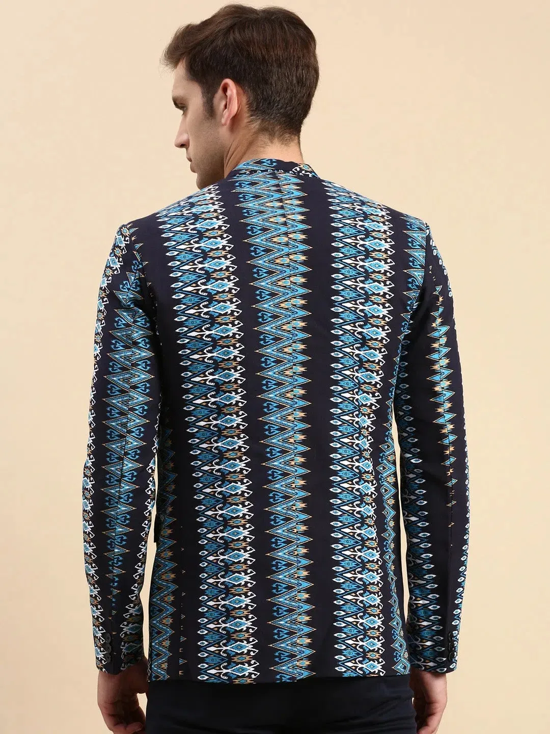 Men Navy Printed Casual Blazer-SOBLZ-78-5-Navyblue