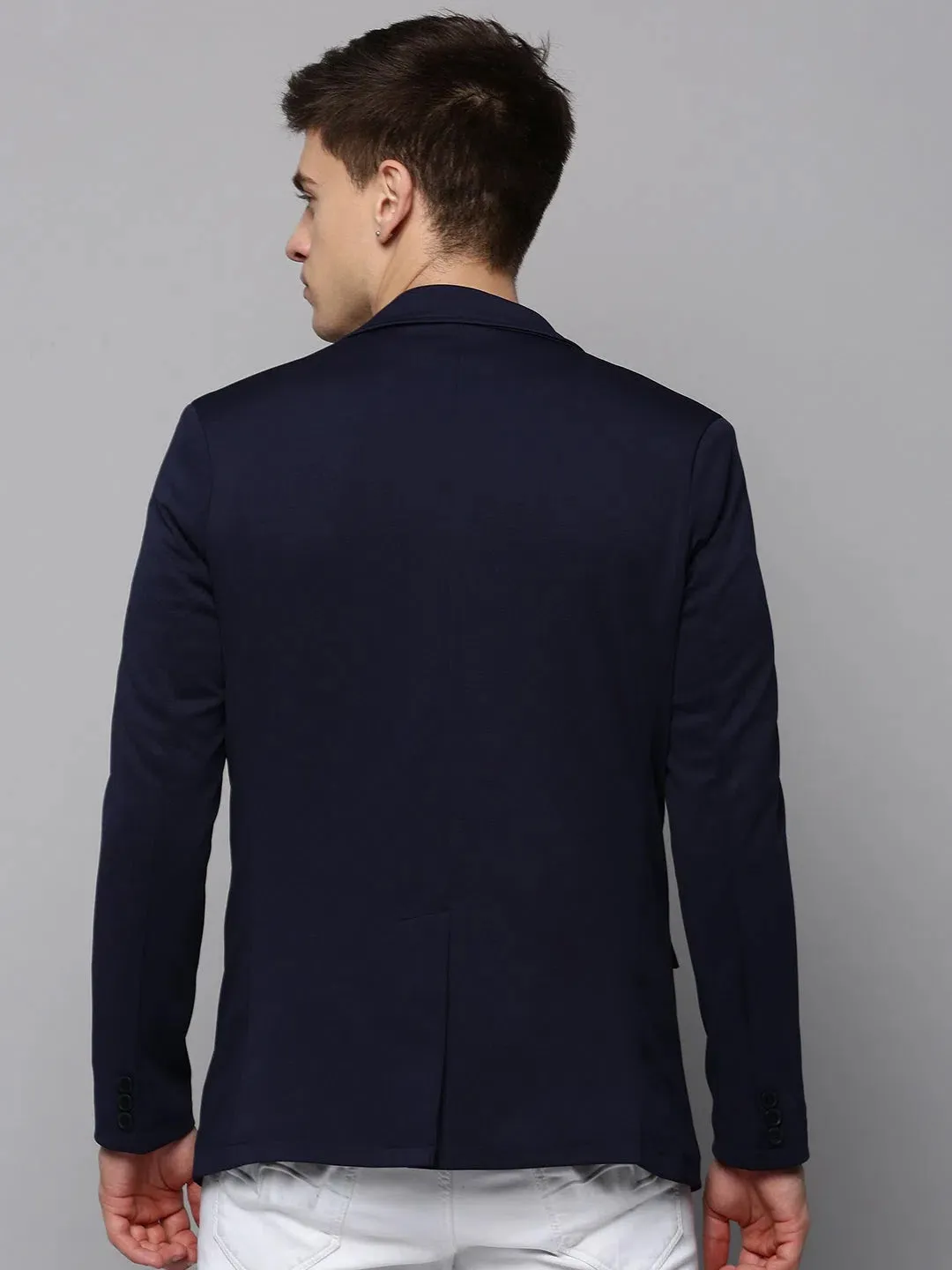 Men Navy Solid Blazer-EXES-3003-Navyblue