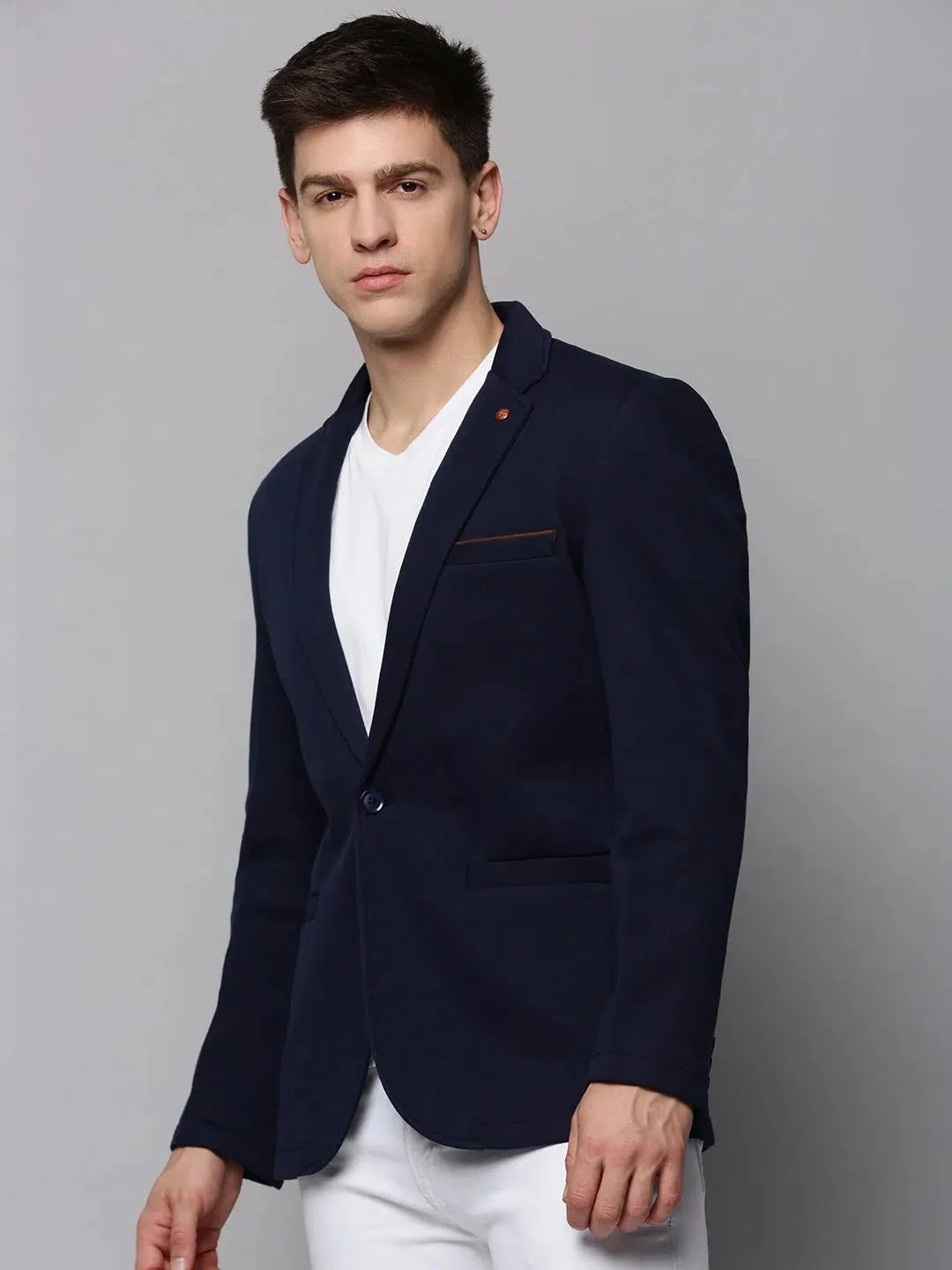 Men Navy Solid Blazer-LBR-4500-Navyblue