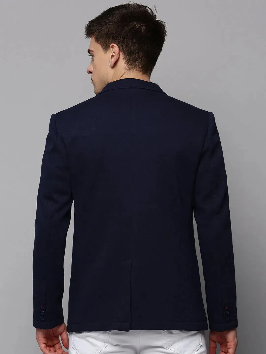 Men Navy Solid Blazer-LBR-4500-Navyblue