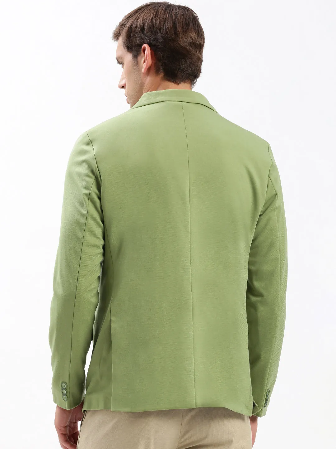 Men Notched Lapel Solid Green Blazer-EX-3012A-Green