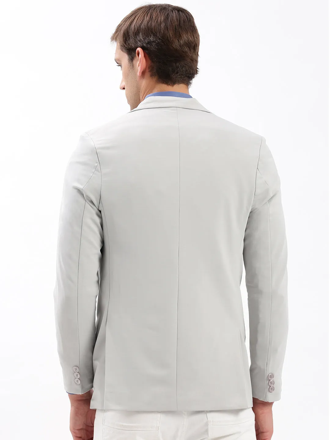 Men Notched Lapel Solid Grey Blazer-EX-3011-Grey