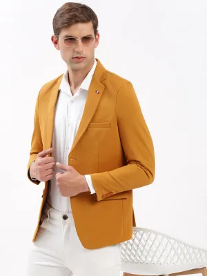 Men Notched Lapel Solid Mustard Blazer-EX-3011-Mustard