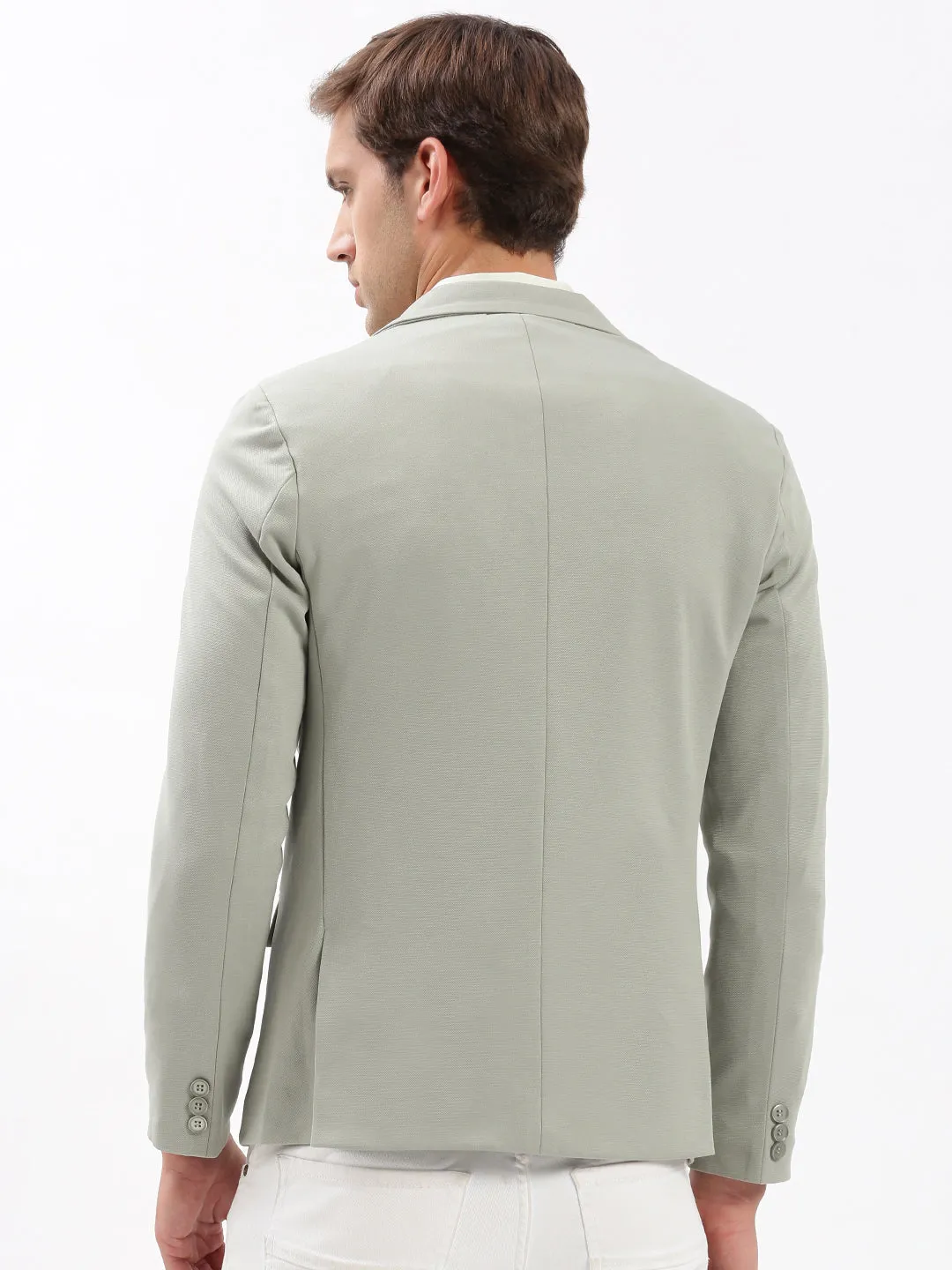 Men Notched Lapel Solid Olive Blazer-EX-3003A-Seagreen